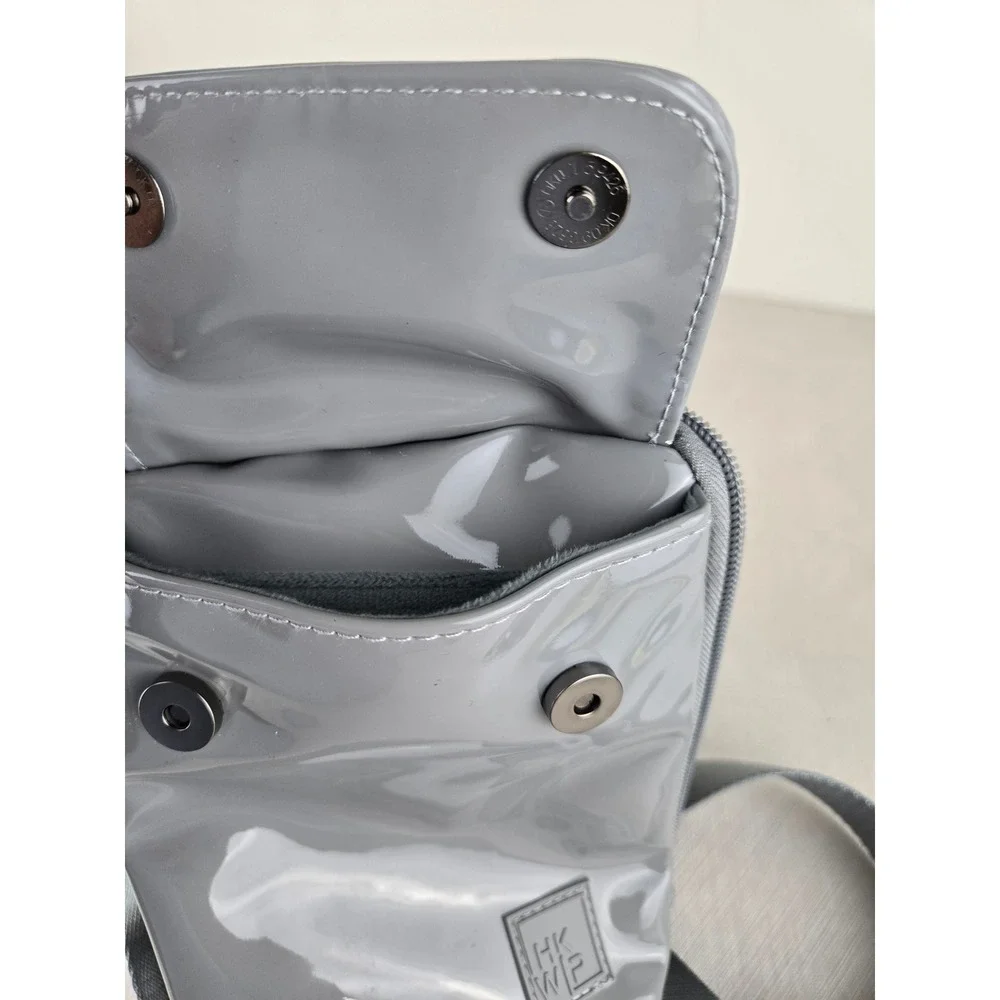 IHKWIP Grey Patent‎ Crossbody Phone Bag Small Messenger Travel Tech Organizer